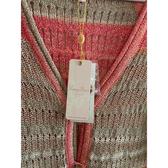 Tracy Reese Crochet Button Front Beach Cardigan, Pink, Medium - Picture 4 of 5